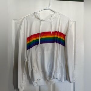 White Hoodie with Rainbow Stripe